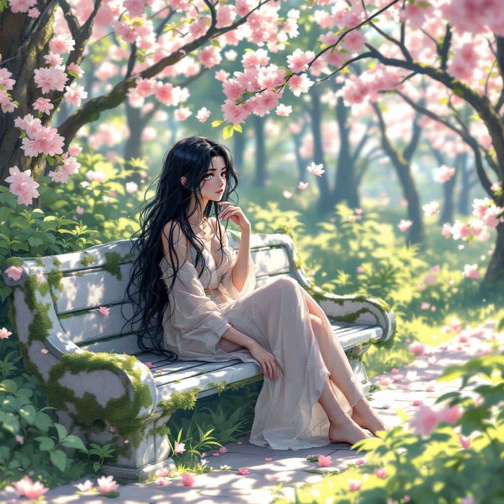 Surreal Bishonen in Vibrant Cherry Blossom Scene