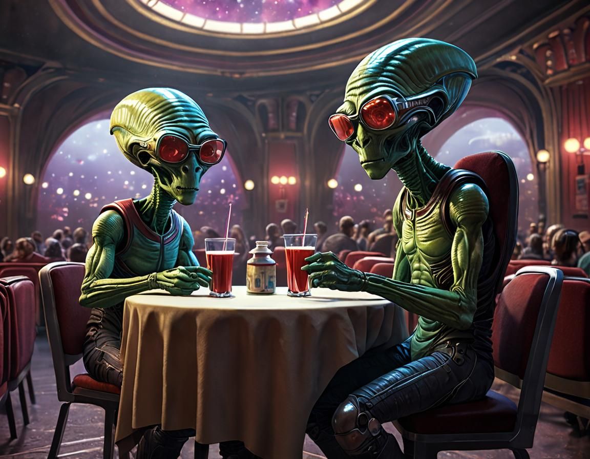 Aliens Enjoying a Date, Concept Art Illustration