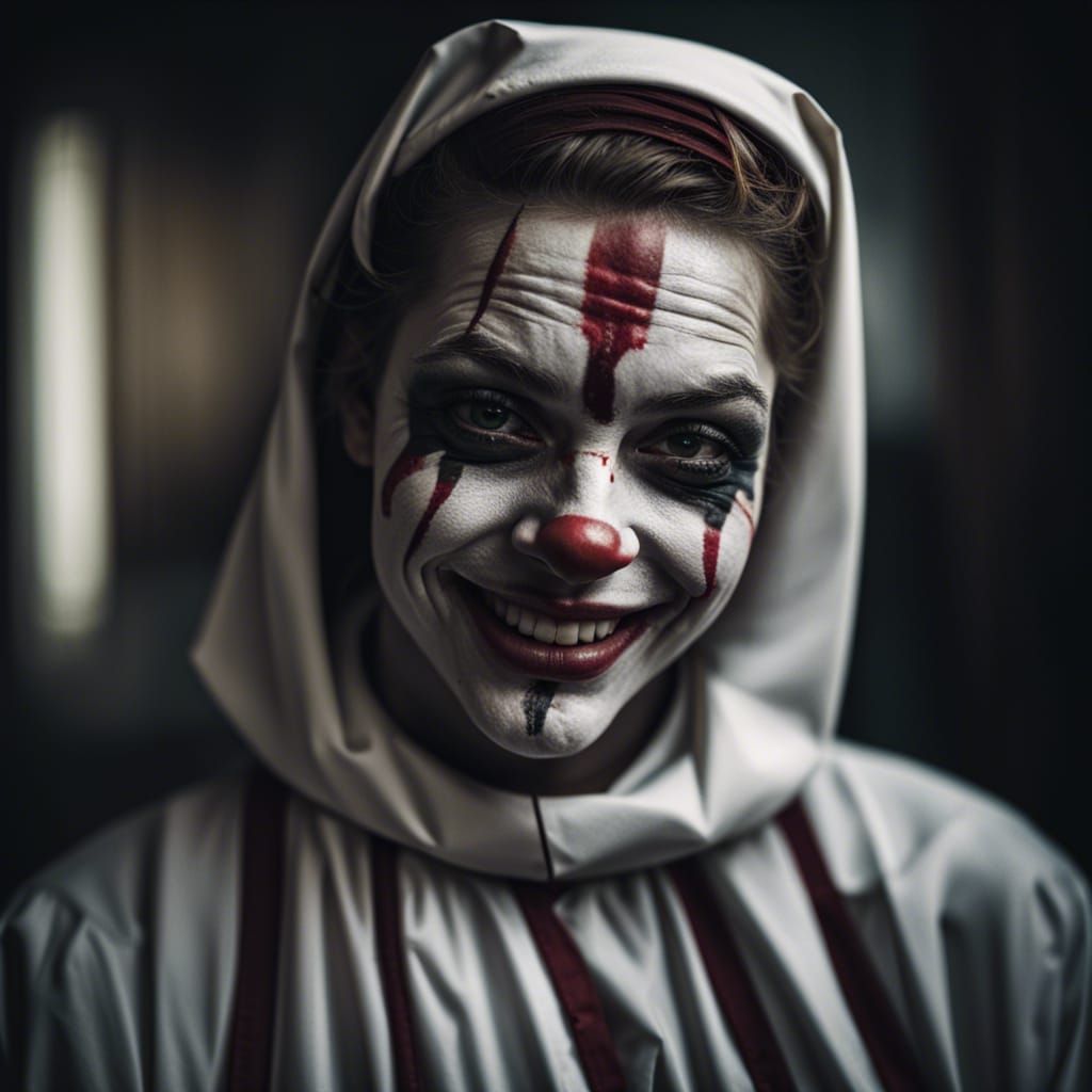 Smiling Nun Clown Portrait in Voluptuous Close-up