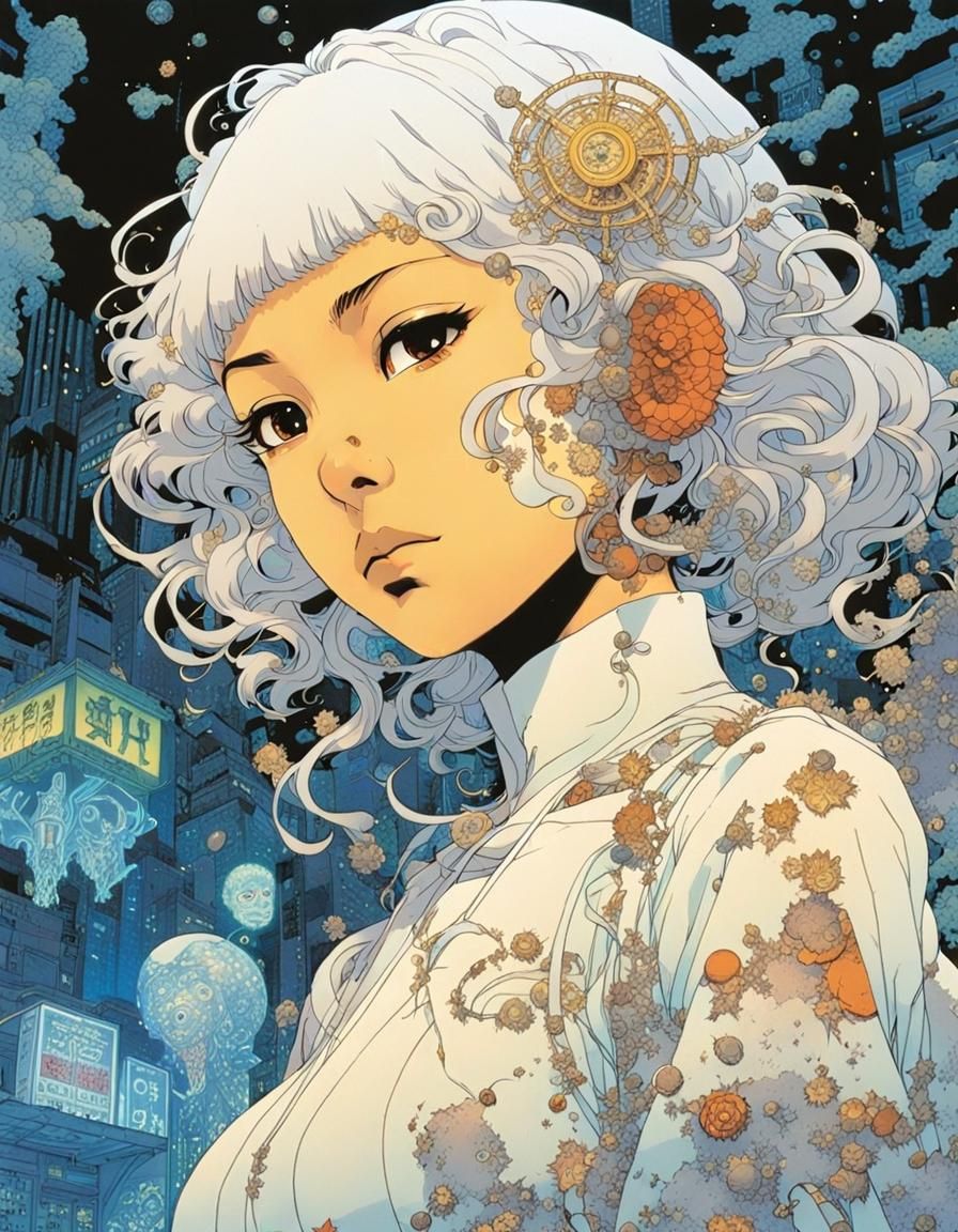 Cyberpunk Clockwork Girl in Anime Cel Style