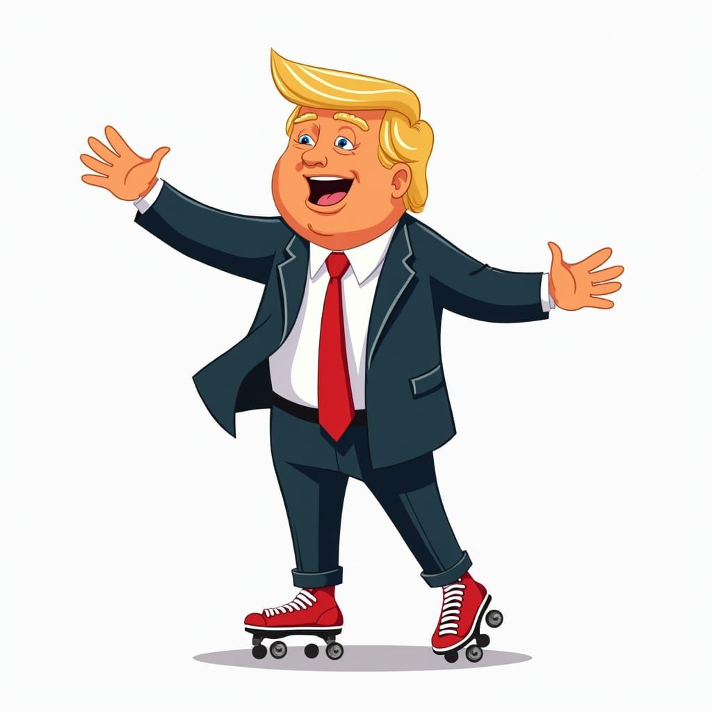 Cartoon Donald Trump Roller Skating Illustration
