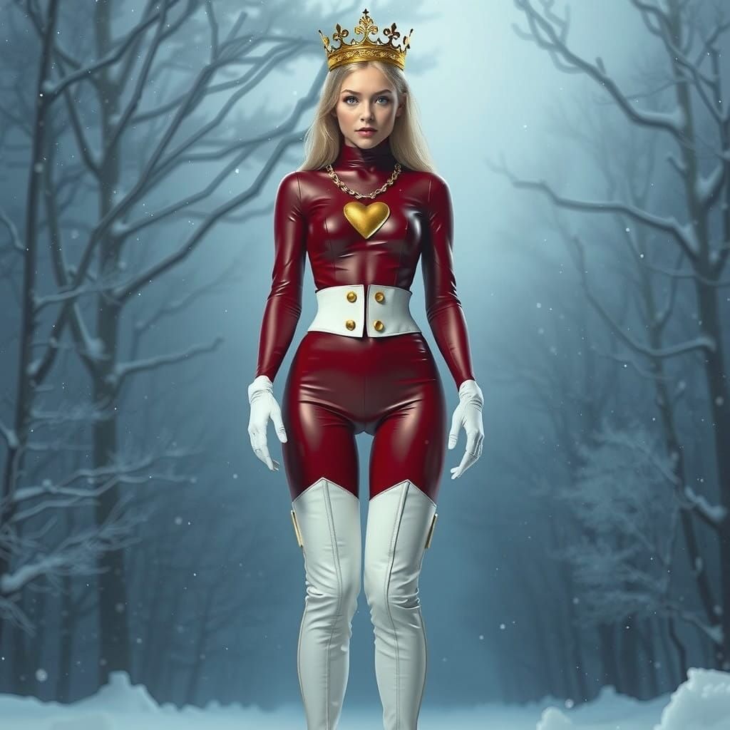 Ultra Skinny Blonde Goddess in Dark Red Latex Catsuit