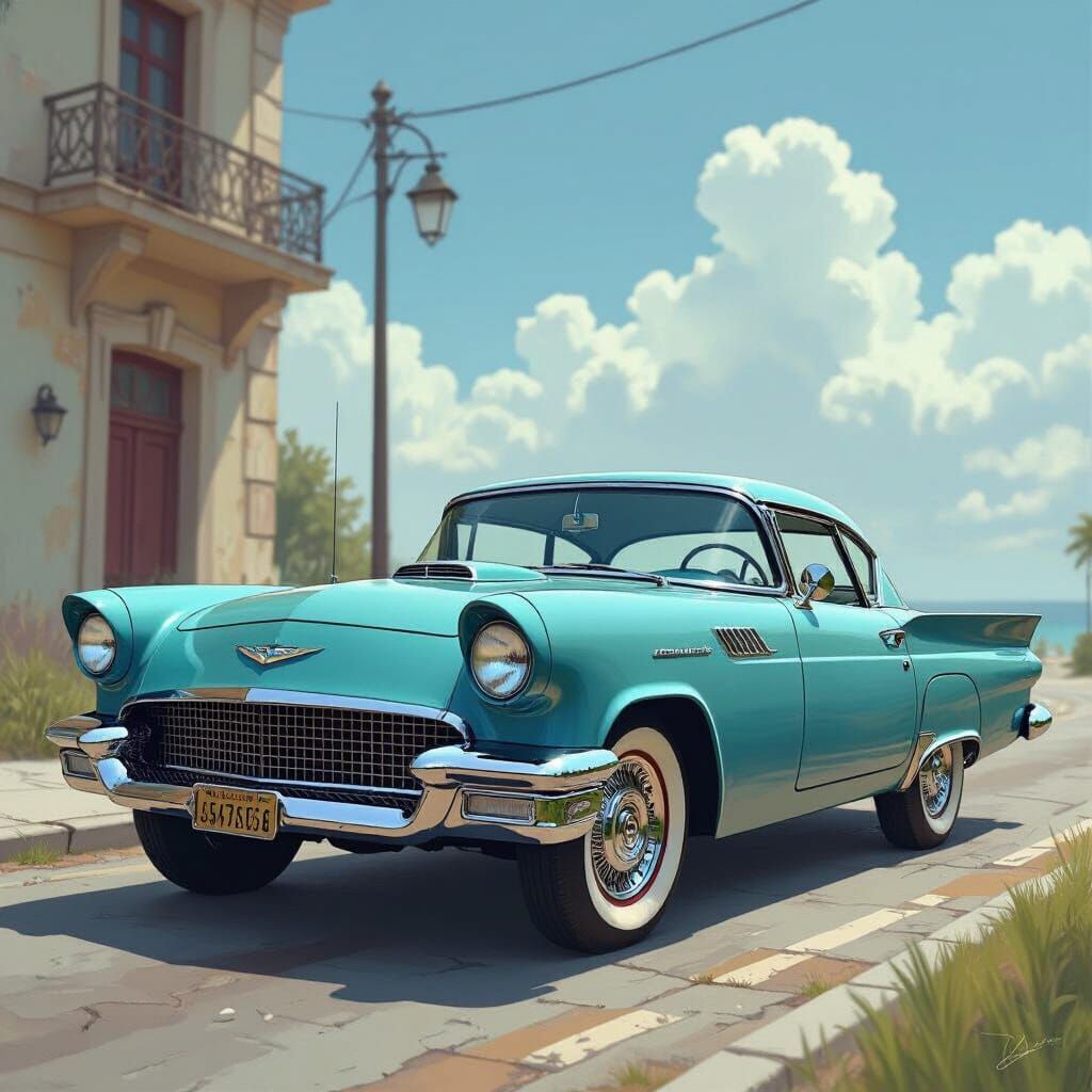 Retro Car in Distressed Blue: Sci-Fi Concept Art