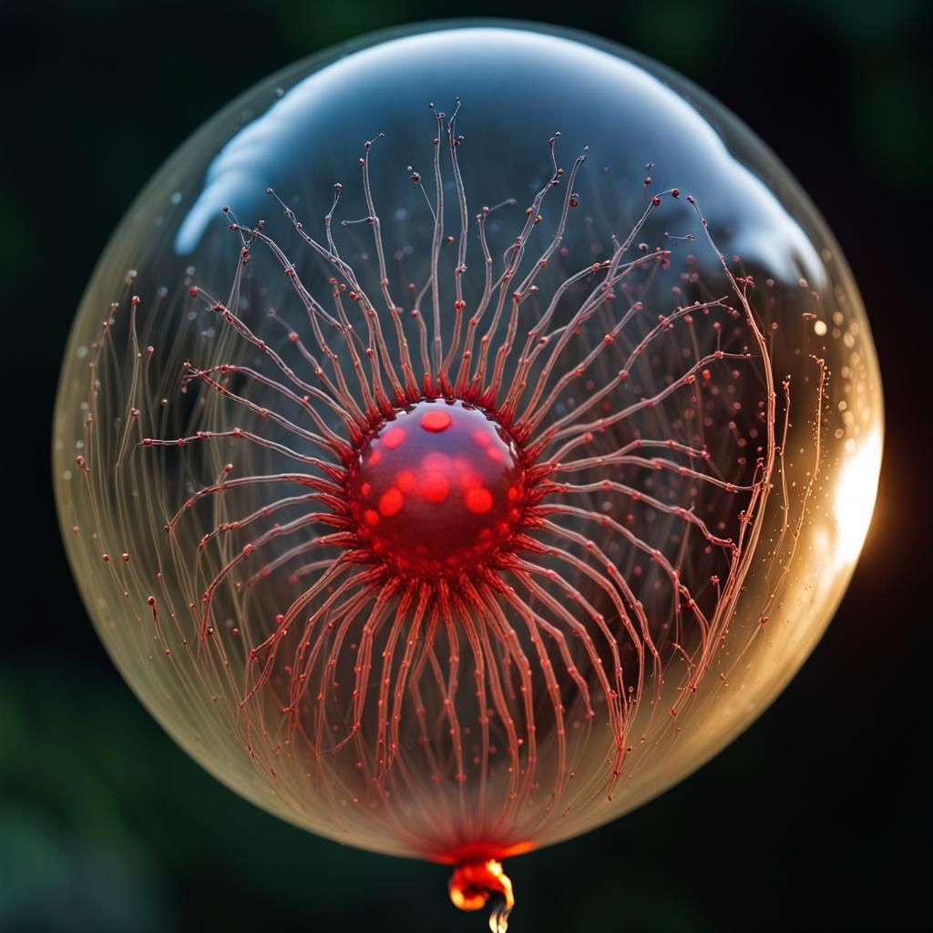 Glowing Red Ferrofluid Spores: Biomorphic Macabre Beauty