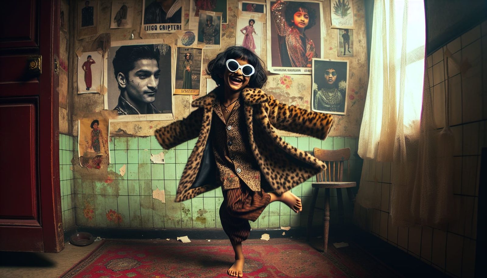 South Asian Girl Dancing in Whimsical Grunge Style