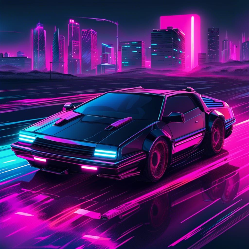 Cyberpunk Knight Rider Car in Synthwave Style