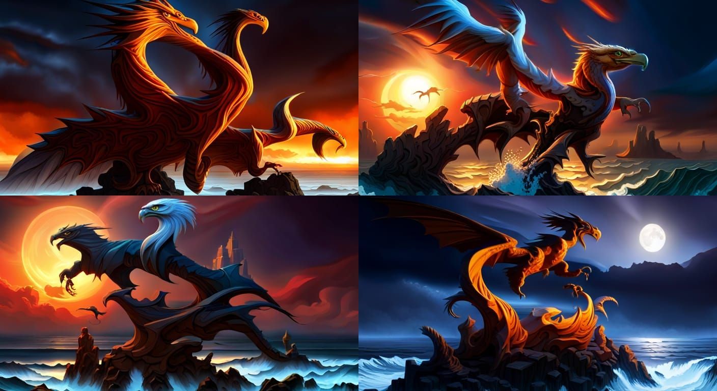 Majestic Dragon-Eagle Hybrid in Baroque Style