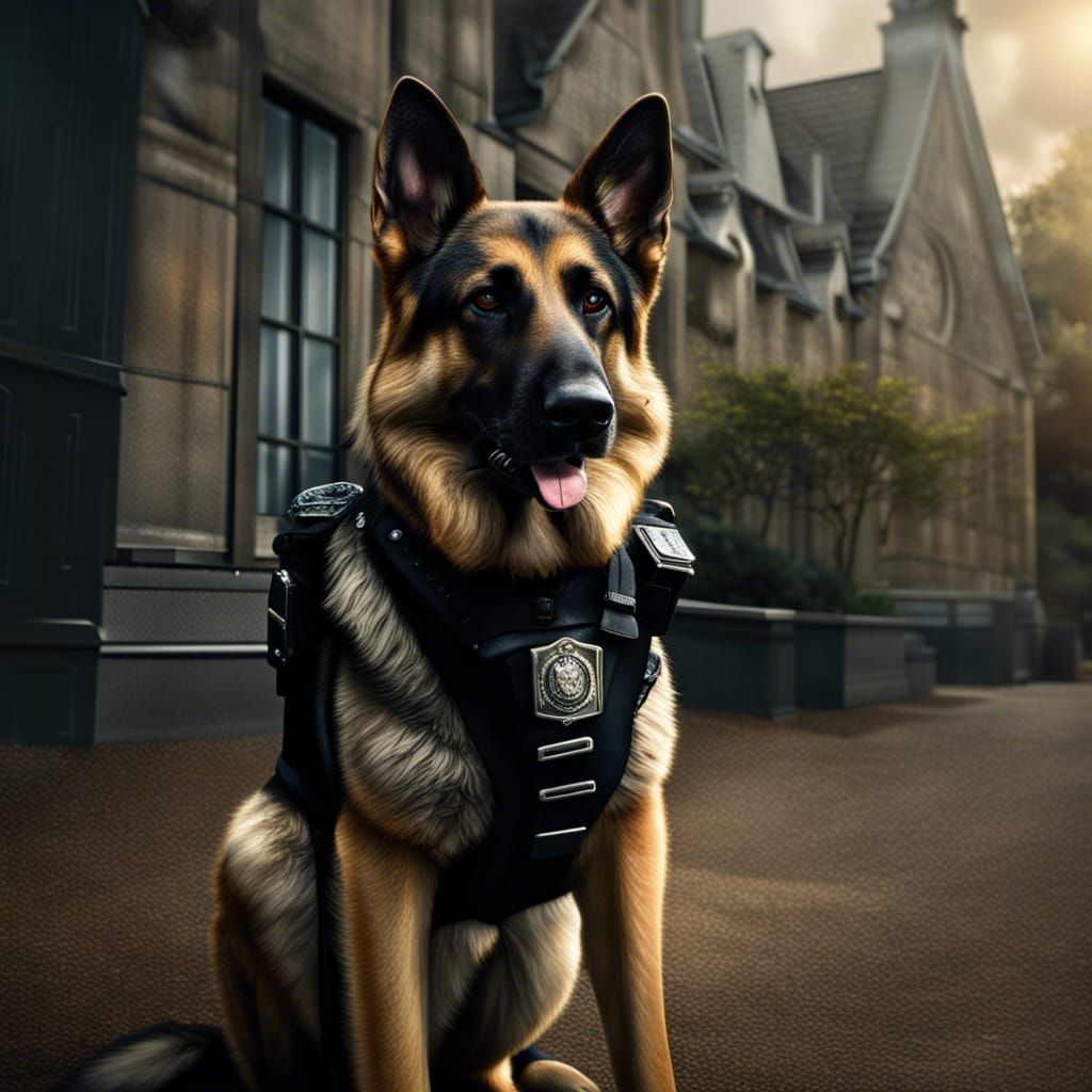 Hyperrealistic German Shepherd Police Dog in HDR