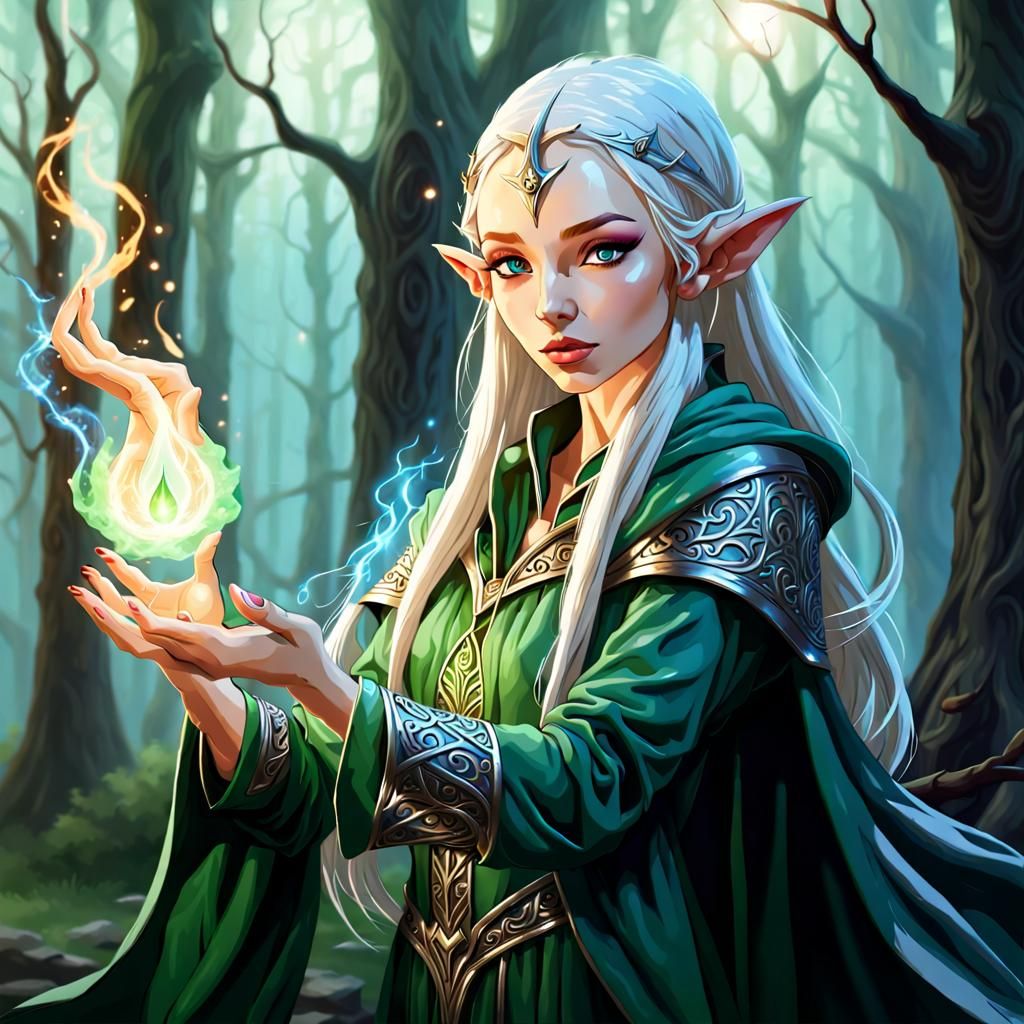 Elven Mage Casting a Mystical Spell