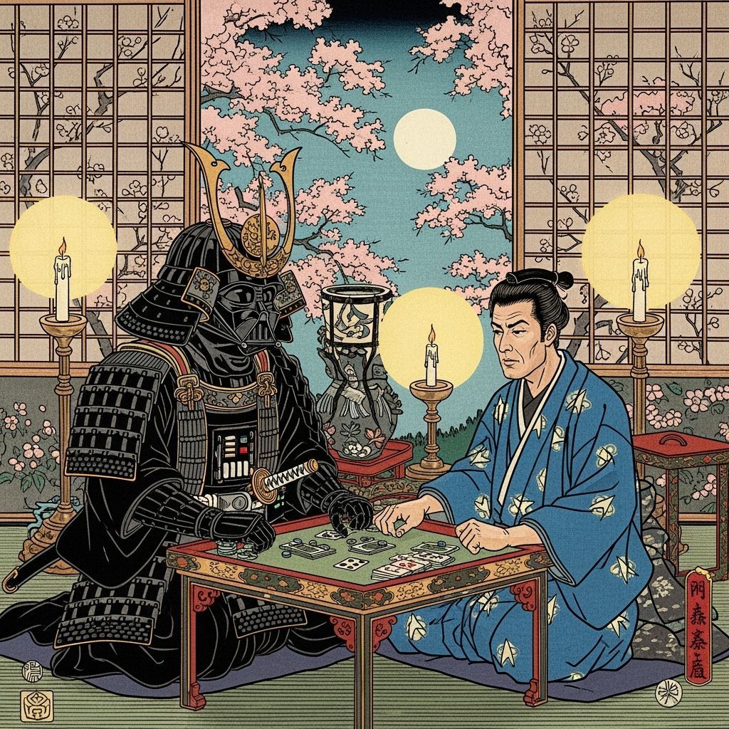 Darth Vader & Kirk Play Poker in Ukiyo-e Style