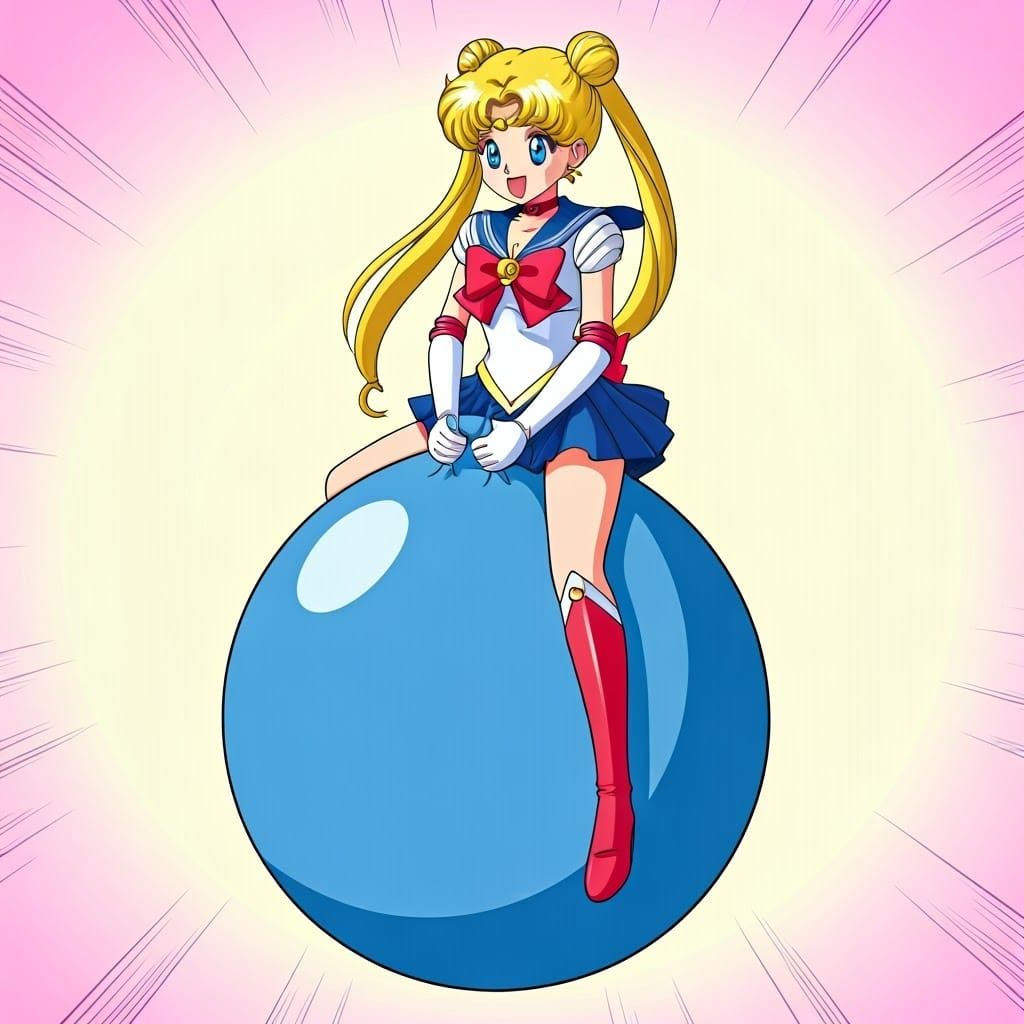 Usagi Tsukino Bouncing on Hopper Ball in 90s Anime Style