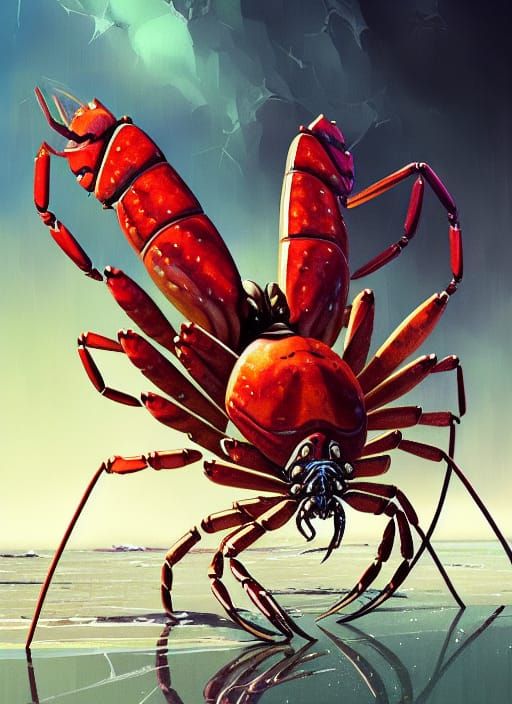 Lobster Spider Scorpion Monster on Beach: Digital Art