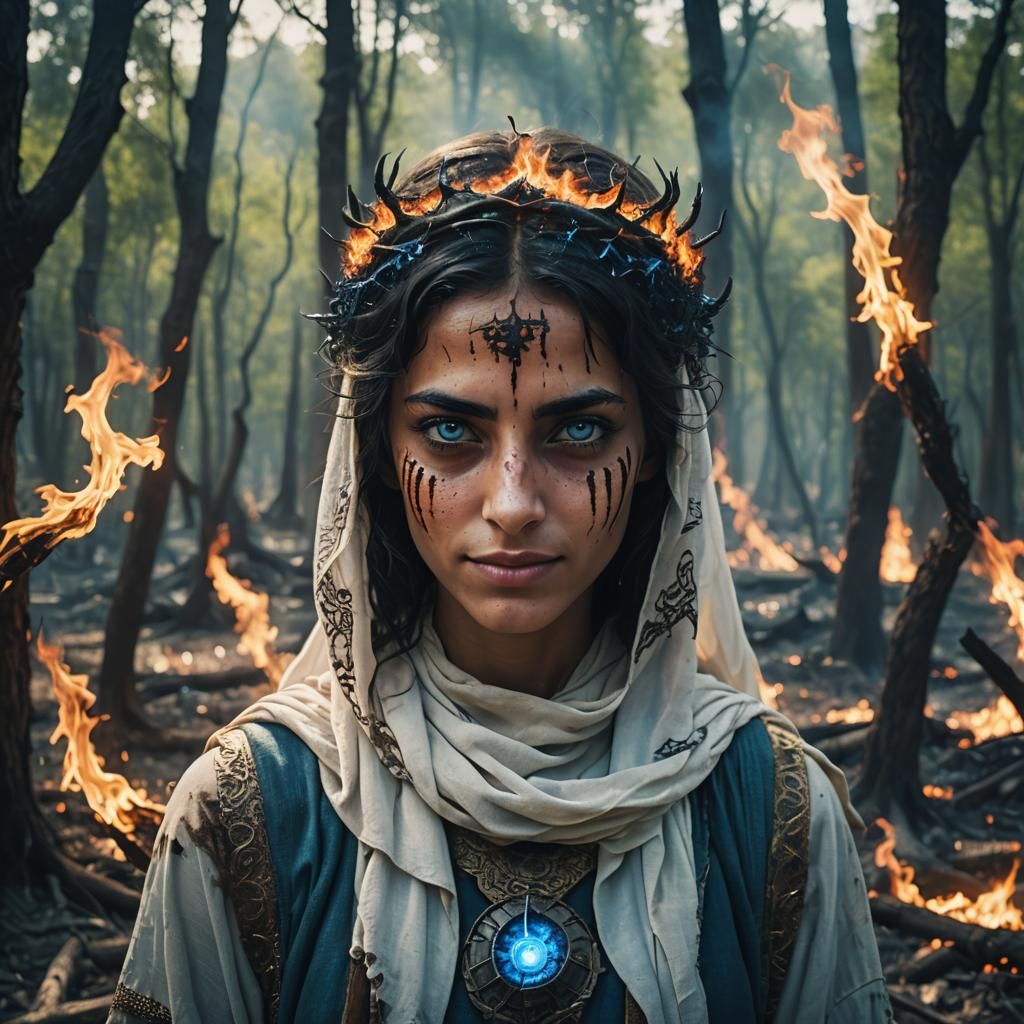Cinematic Arab Goddess with Waterflame Eyes