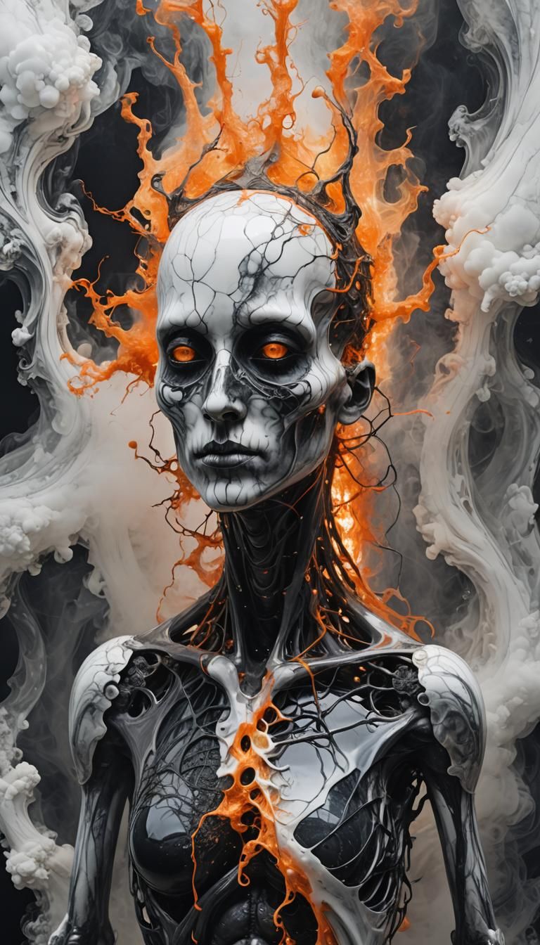 Surreal Marble Creature with Hellish Glow, Digital Art