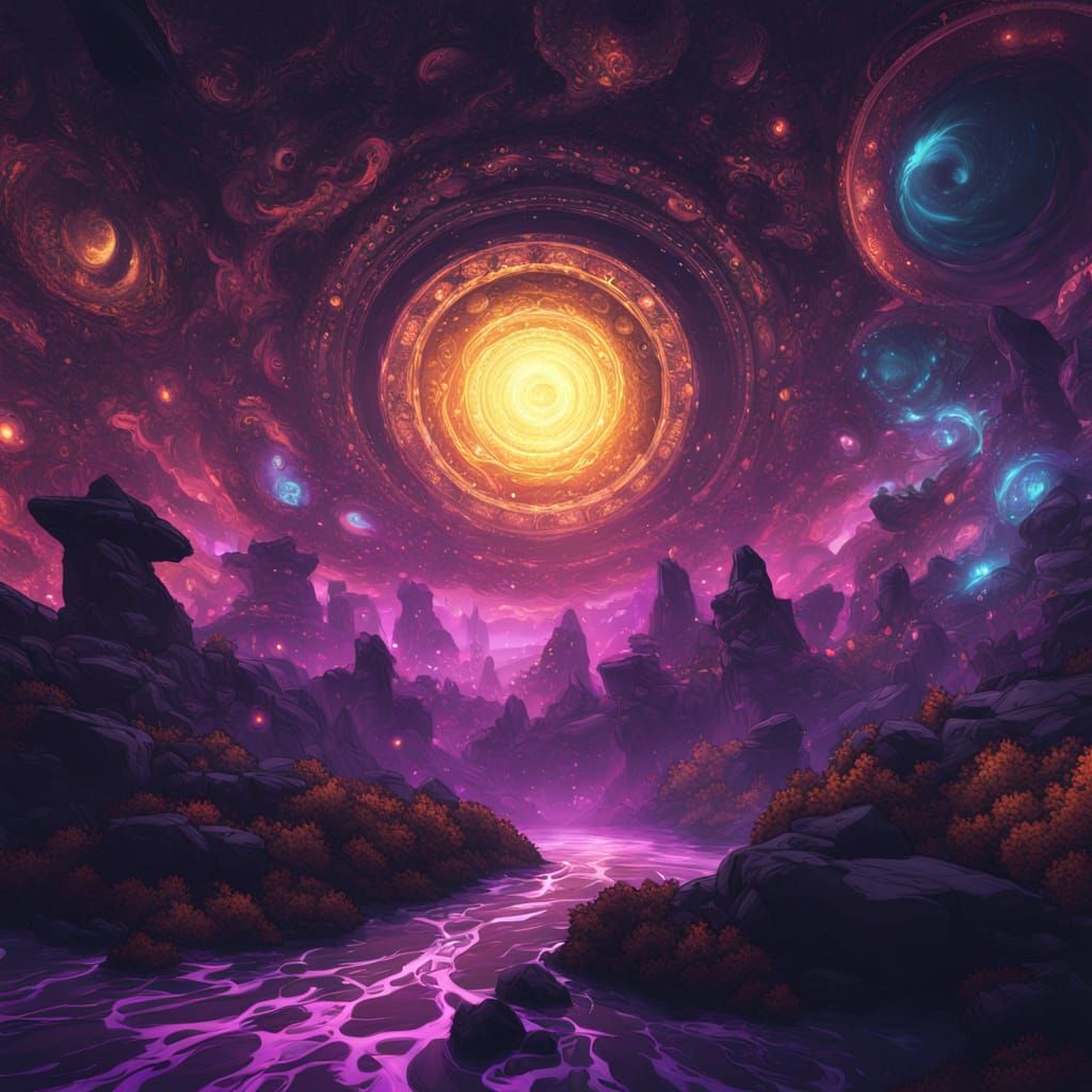 Cosmic Eyes in Fractal Landscape, Digital Art