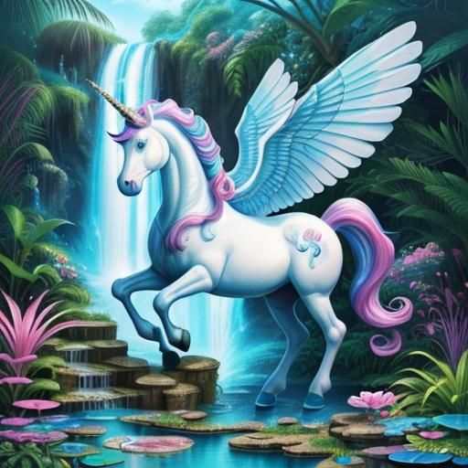 Unicorn-Pegasus in a Candy Art Magical Garden