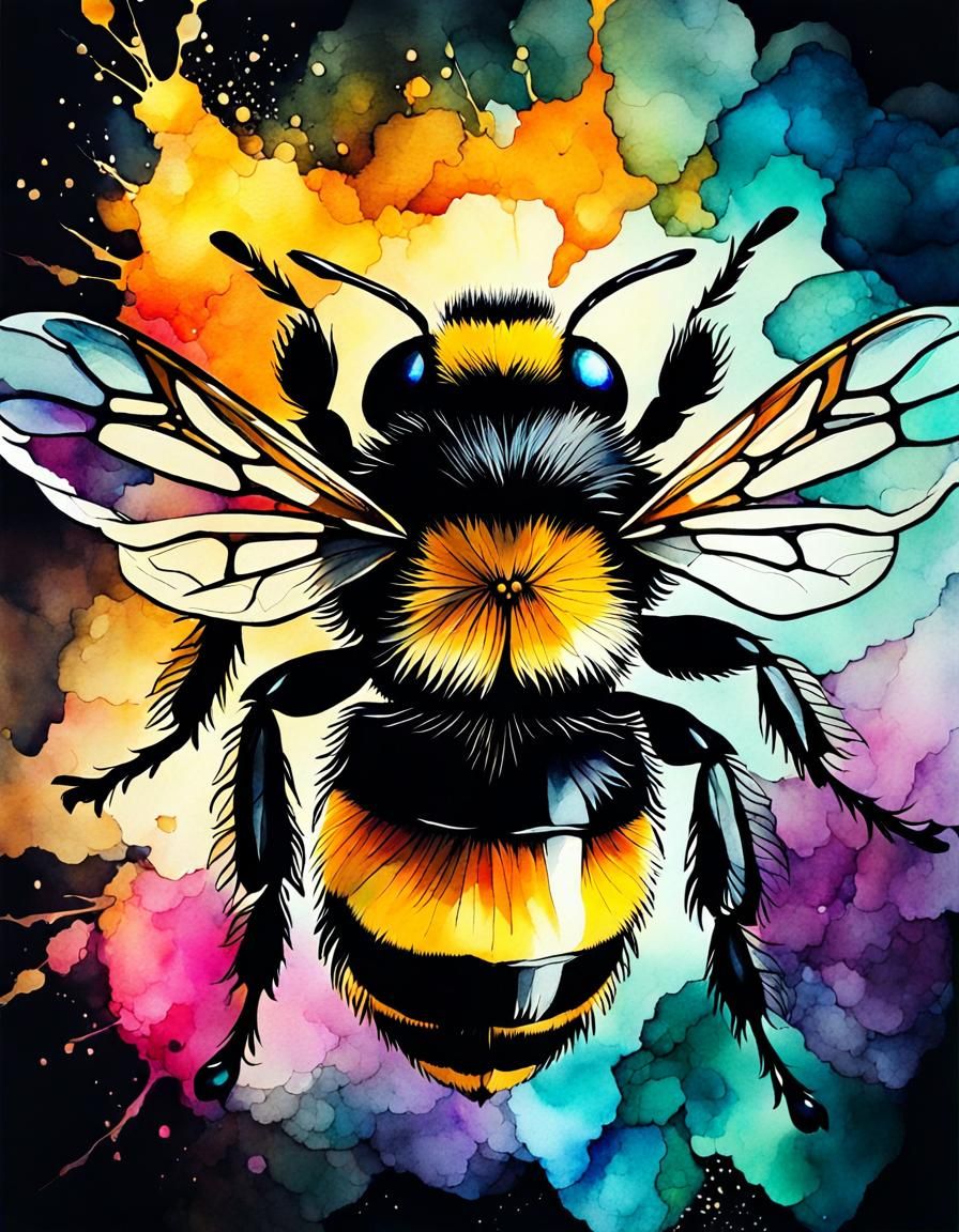Bumblebee Illustration in Alcohol Ink and Watercolor