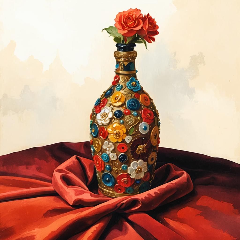 Gouache Masterpiece: Ornate Mexican Bottle in Baroque Style