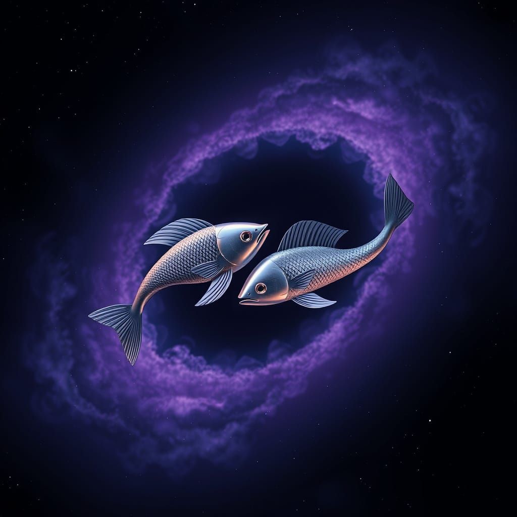 Sleek Pisces Zodiac Fish in Celestial Harmony, Rendered in F...