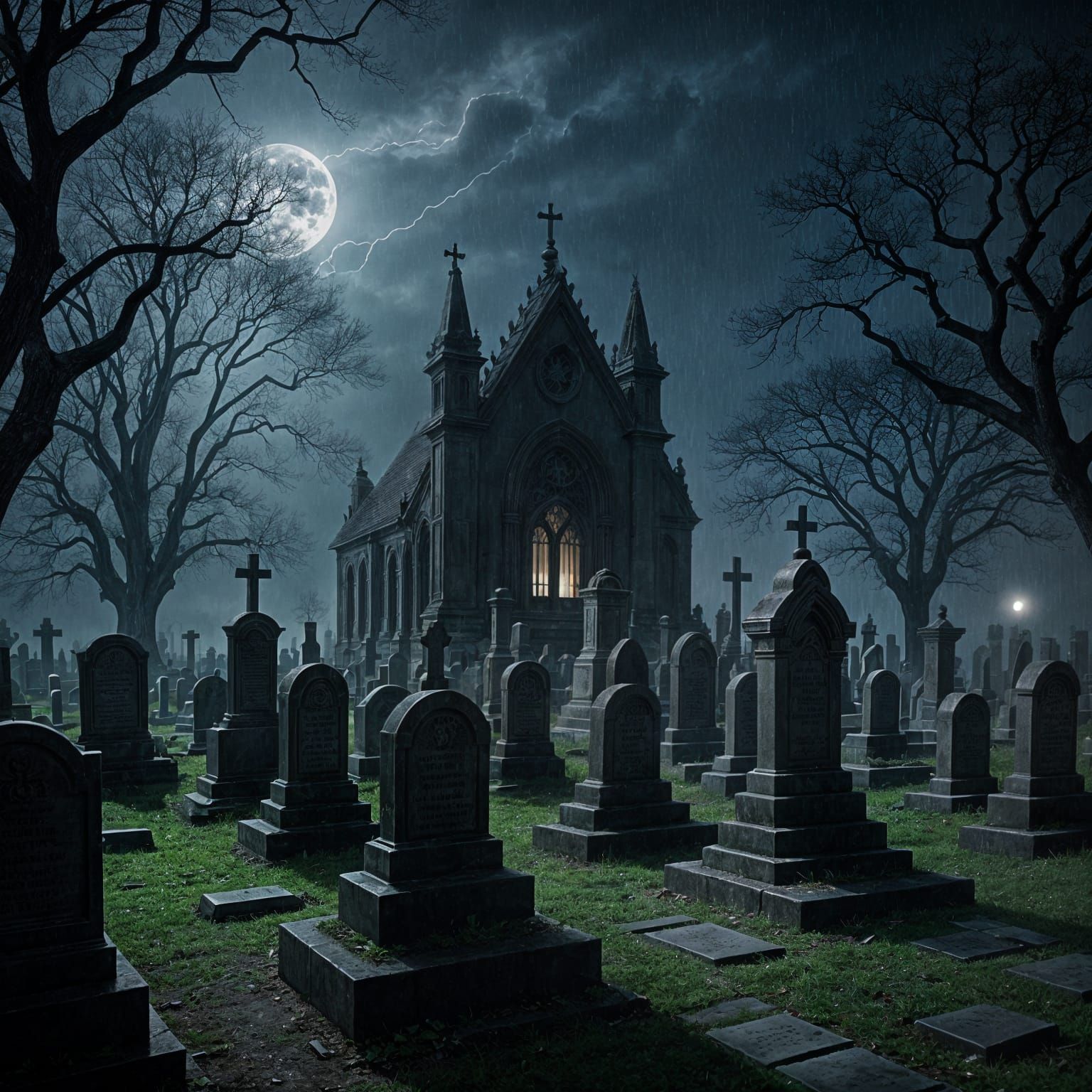 Ethereal Gothic Graveyard Illuminated by Moonlight