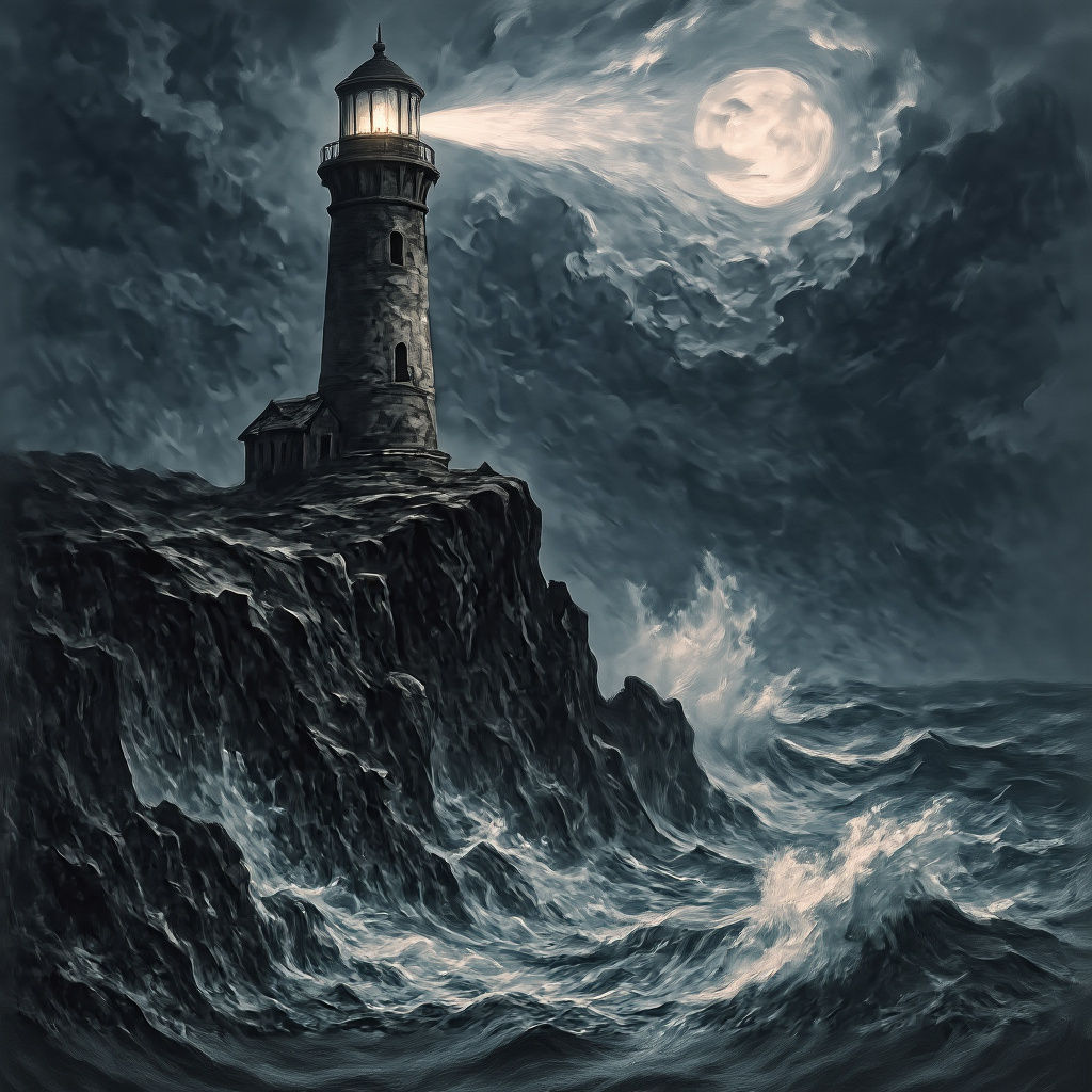 Lighthouse in Stormy Dark Fantasy Landscape