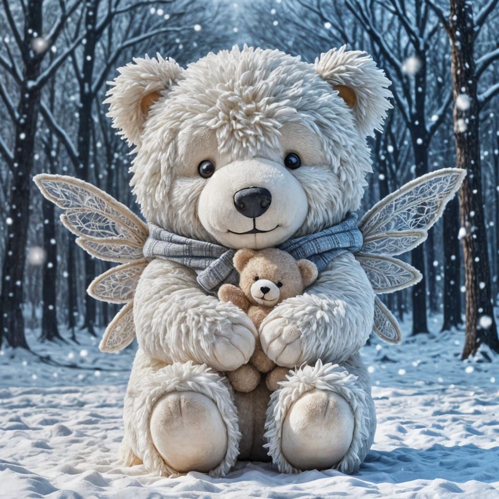 Giant Teddy Bear Hug in Winter Wonderland