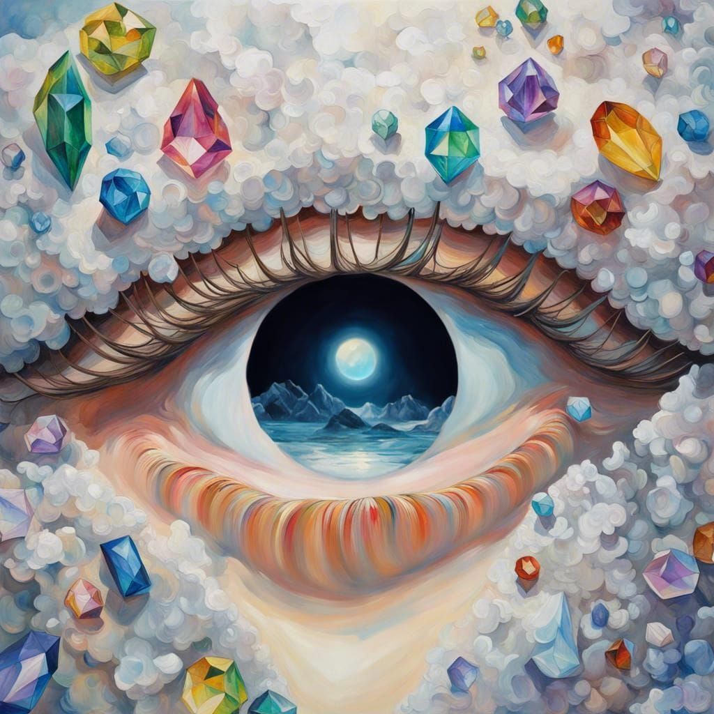 Surreal Crystal Cave Eye Landscape in Baroque Style