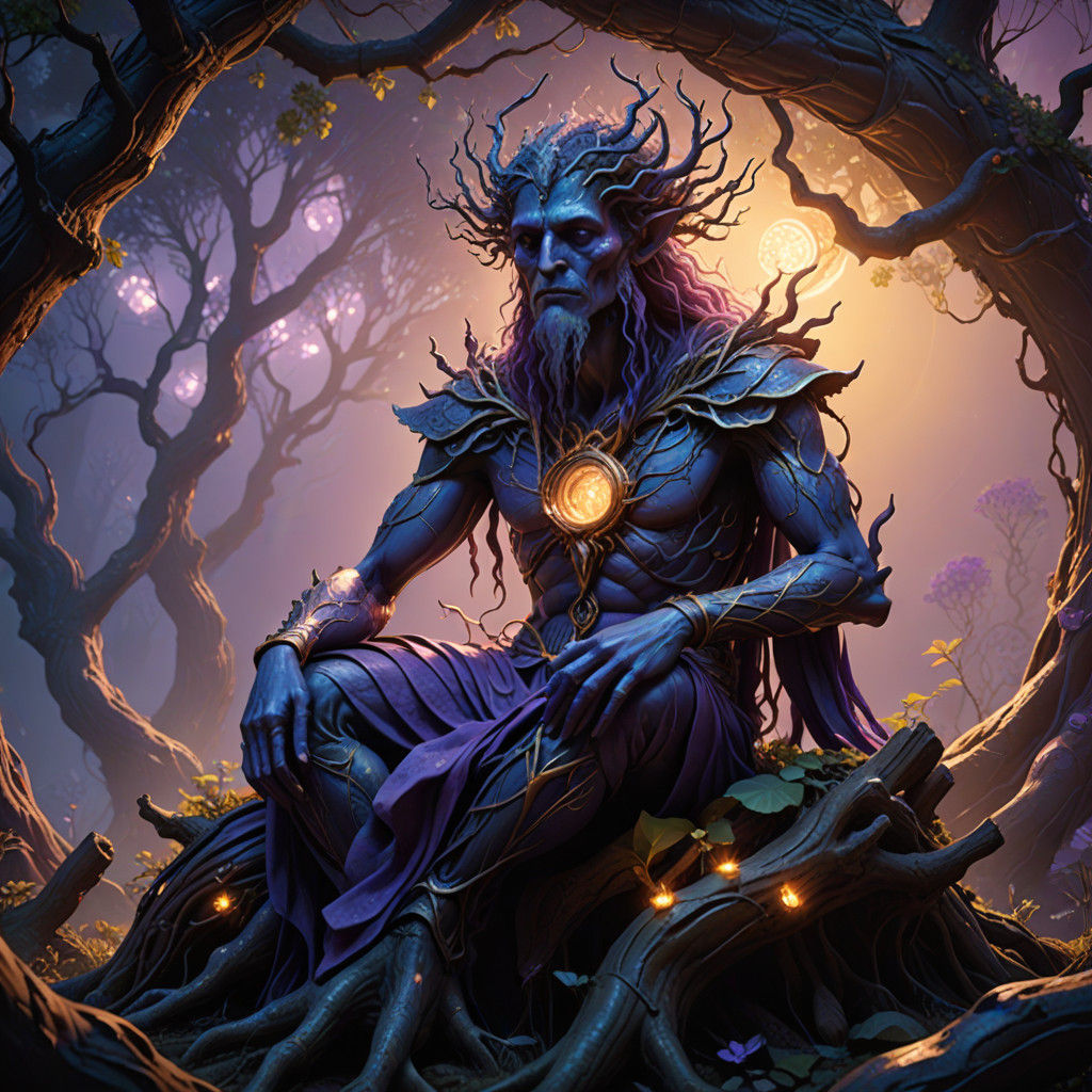 Surreal Mystic Being Emits Ethereal Light from Ancient Tree....