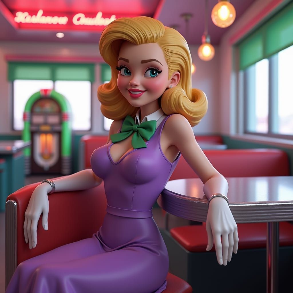 Daphne Blake in a 1950s Diner, Hyperrealistic Style
