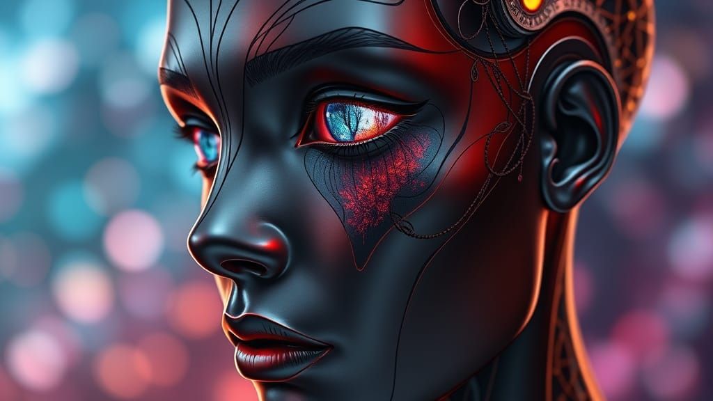 Abstract Metallic Face with Kaleidoscope Eyes