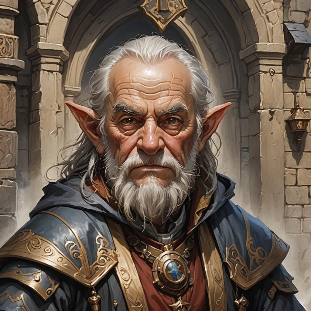 Halfling Mayor Fantasy Portrait of Surprised Cleric