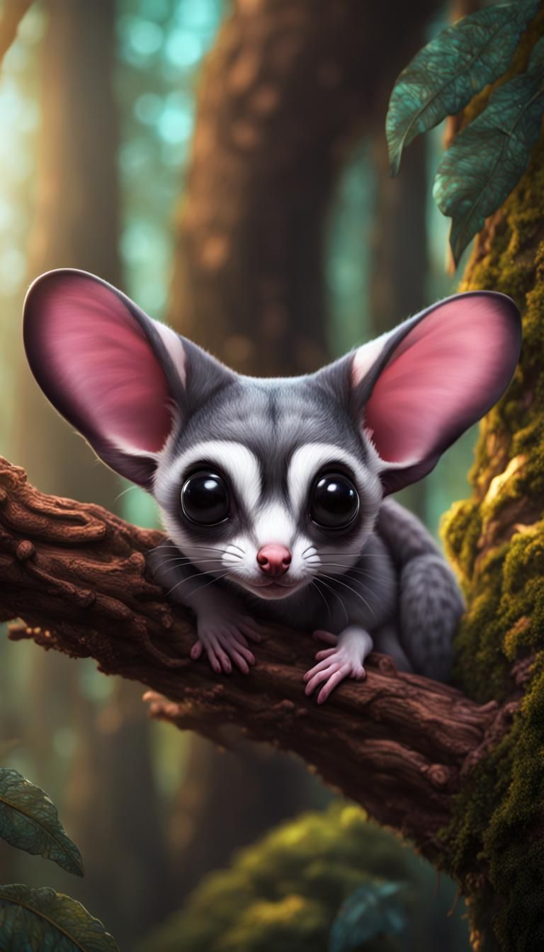 Cute Sugar Glider in Forest: Detailed Matte Painting