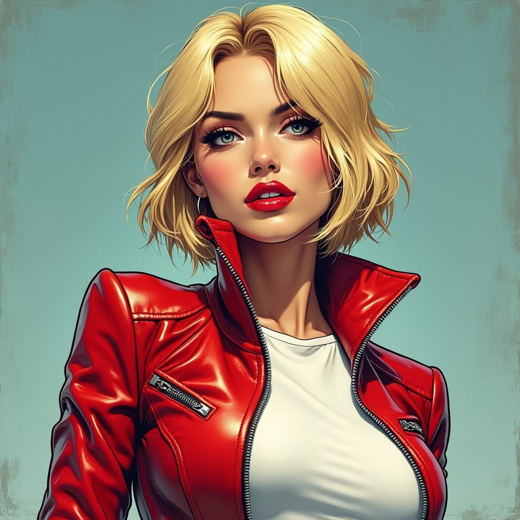 Confident Woman in Red Leather Jacket