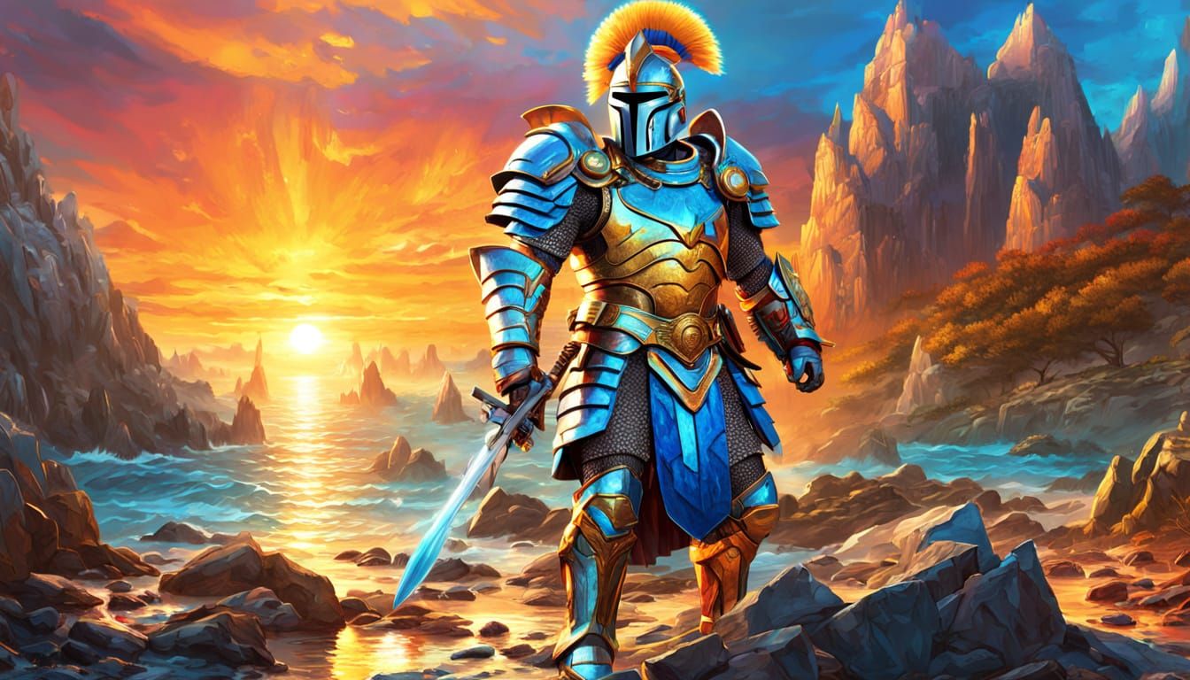 Centurion on Shoreline in Triadic Color Oil Painting