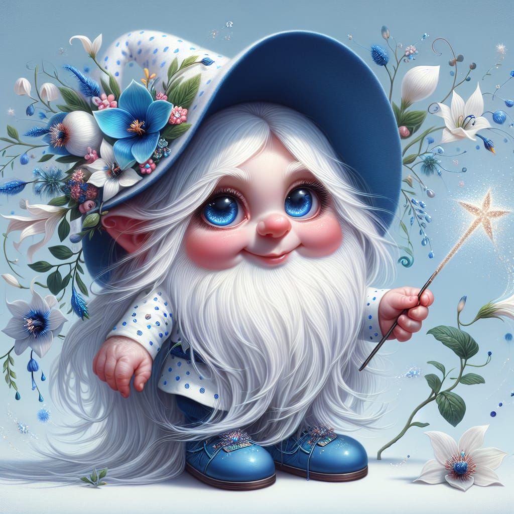 Whimsical Gnome in Vibrant Acrylic Oil Painting Style