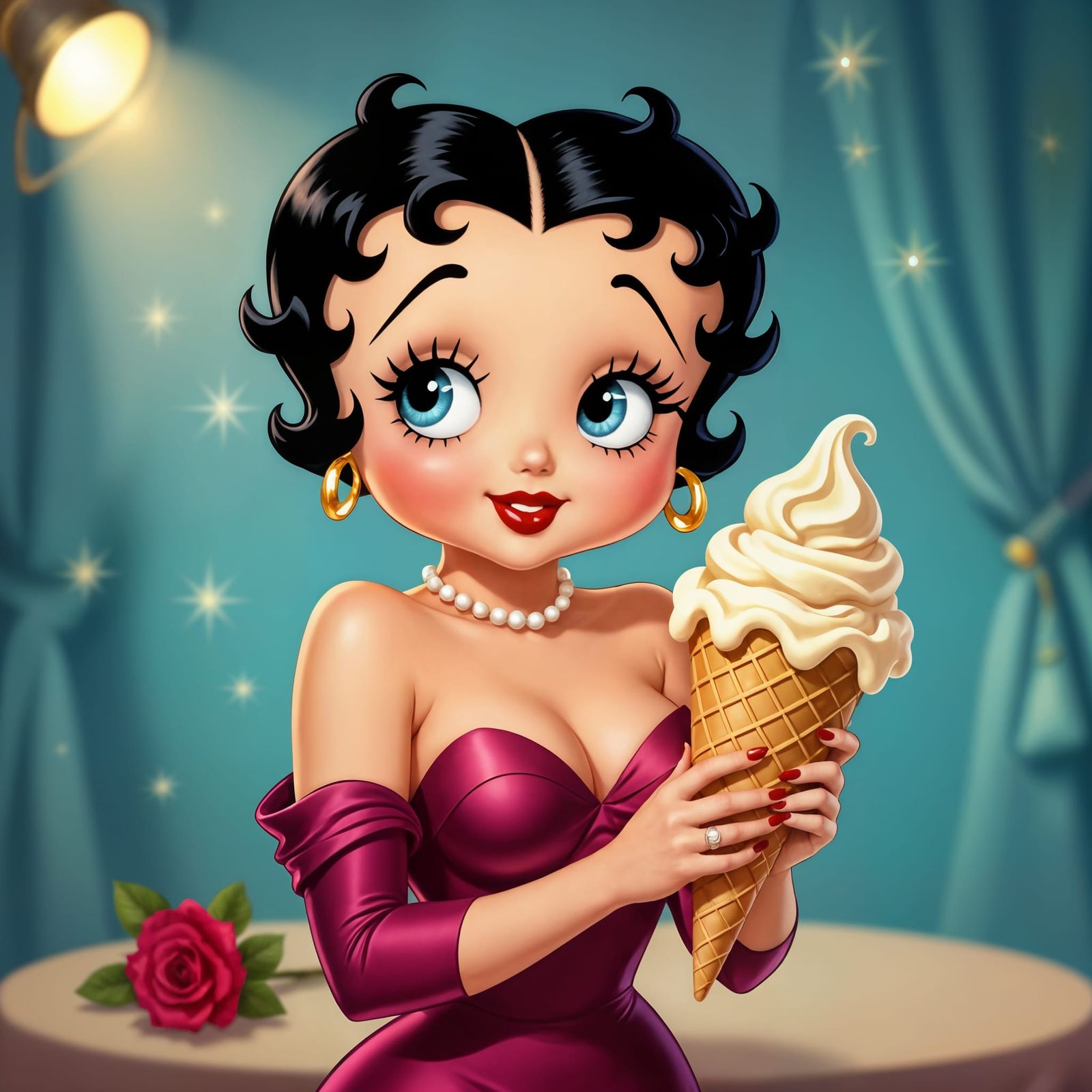 Vintage Portrait of Betty Boop with Ice Cream