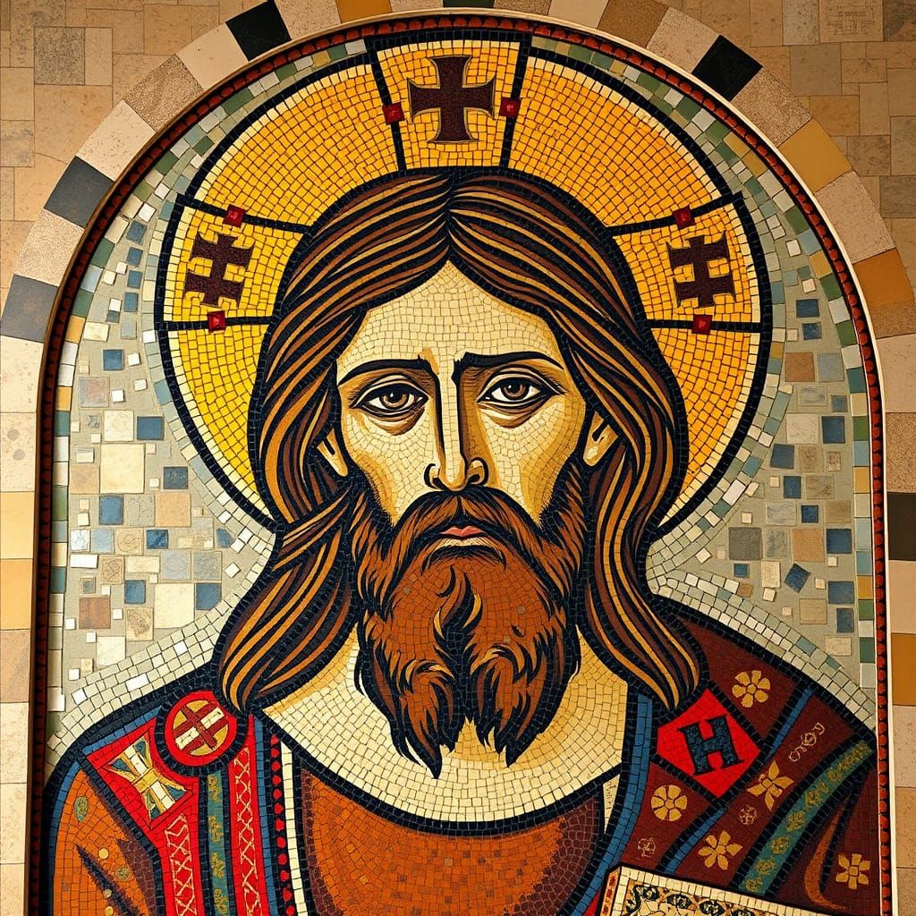 Surreal Cubist Christ Pantocrator Mosaic