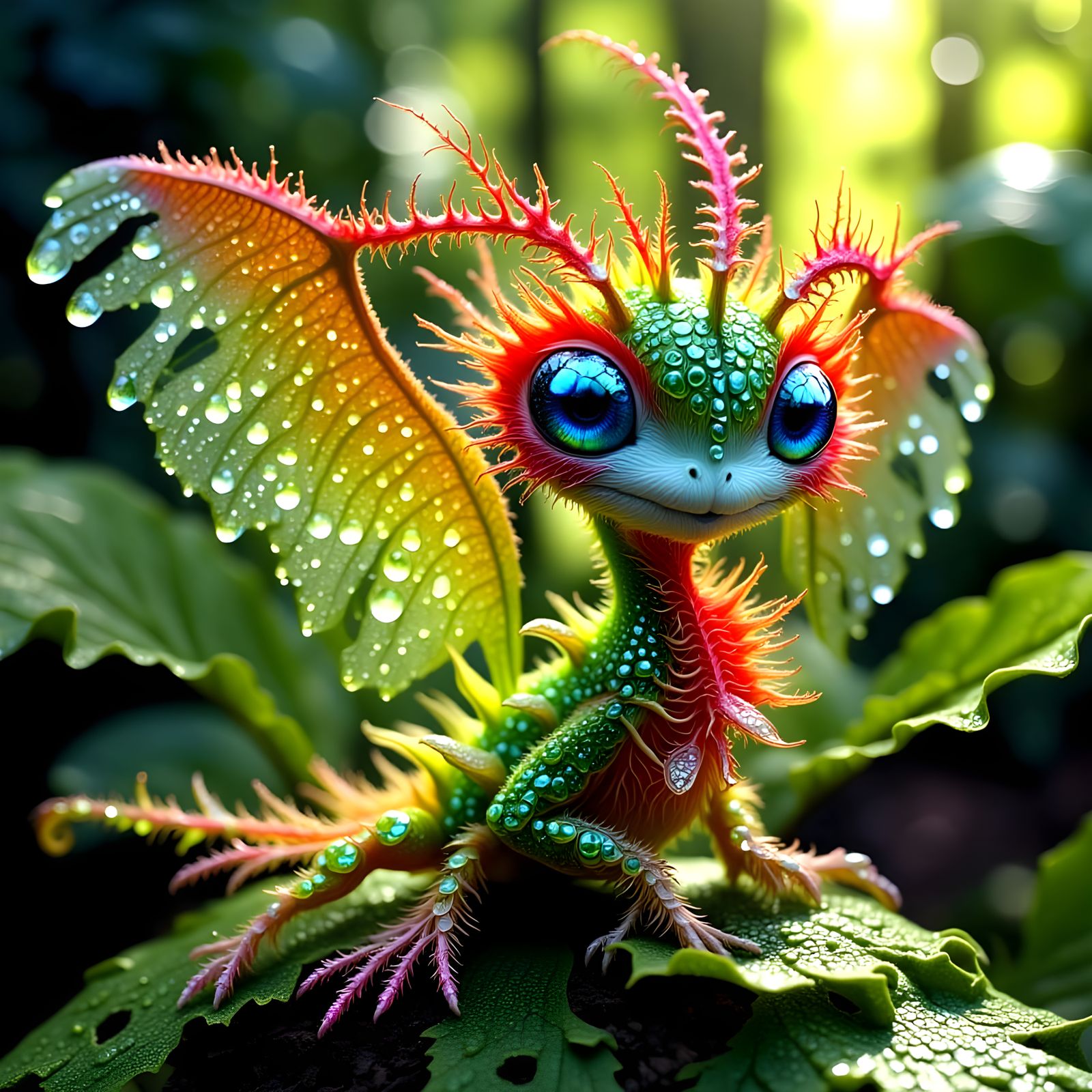 Intricate 3D Bird Creatures in Architectural Forest