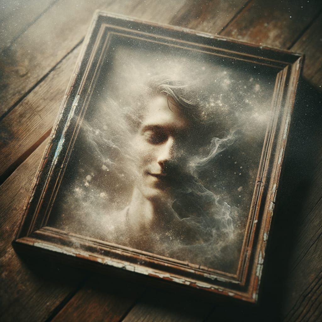 Fading Memories: Double Exposure of Antique Photo Frame