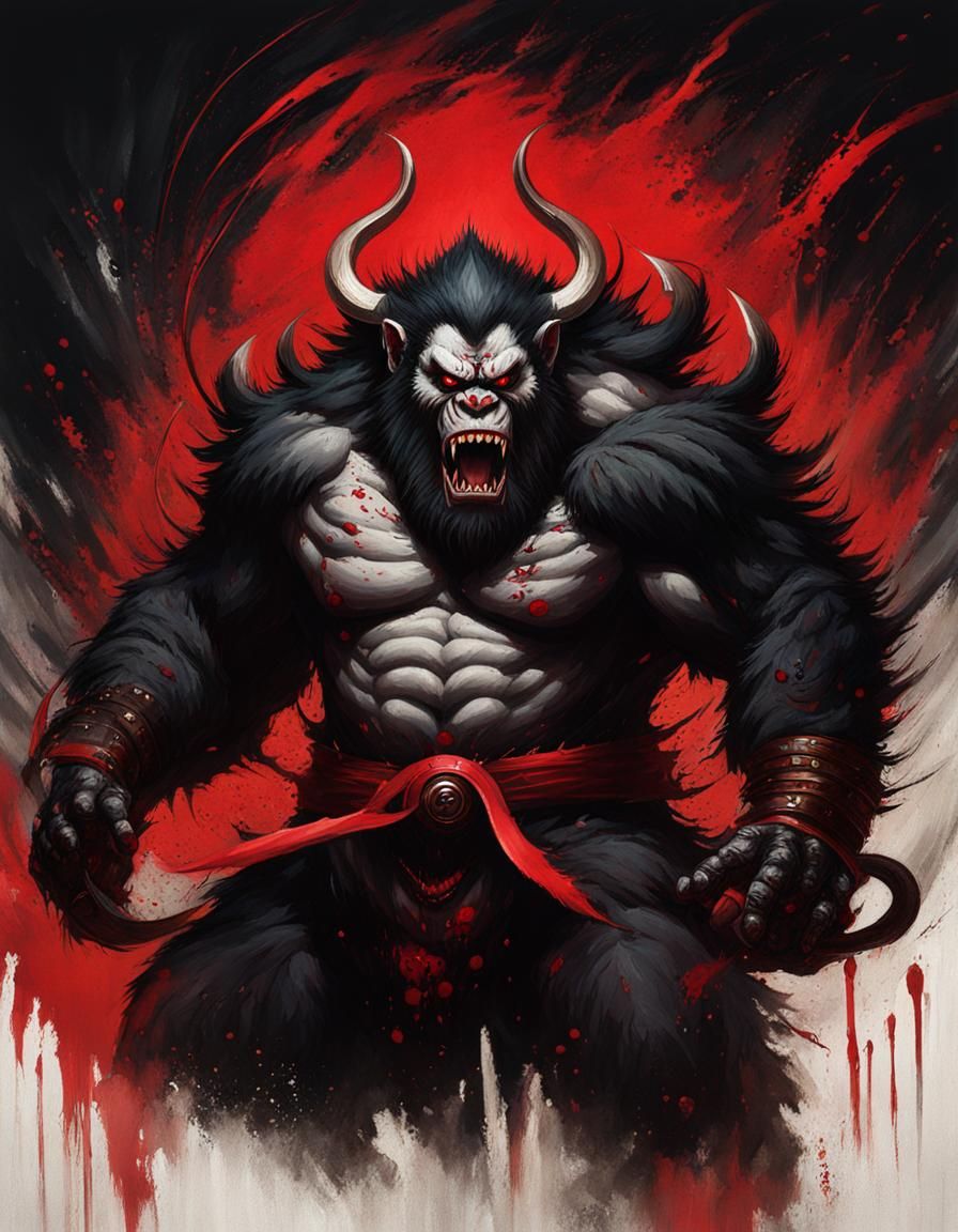 Furious Oni Demon in Oil on Canvas