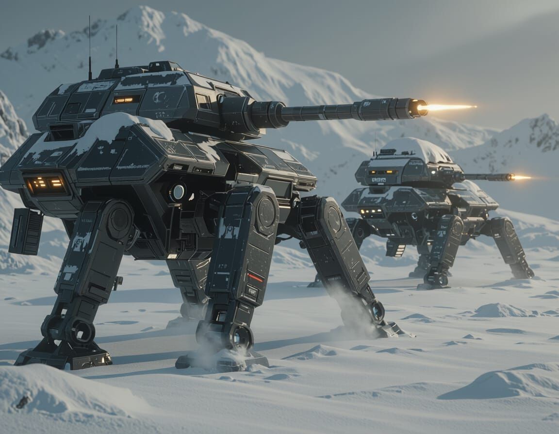 Epic Sci-Fi Tank Walkers in Snowy Landscape