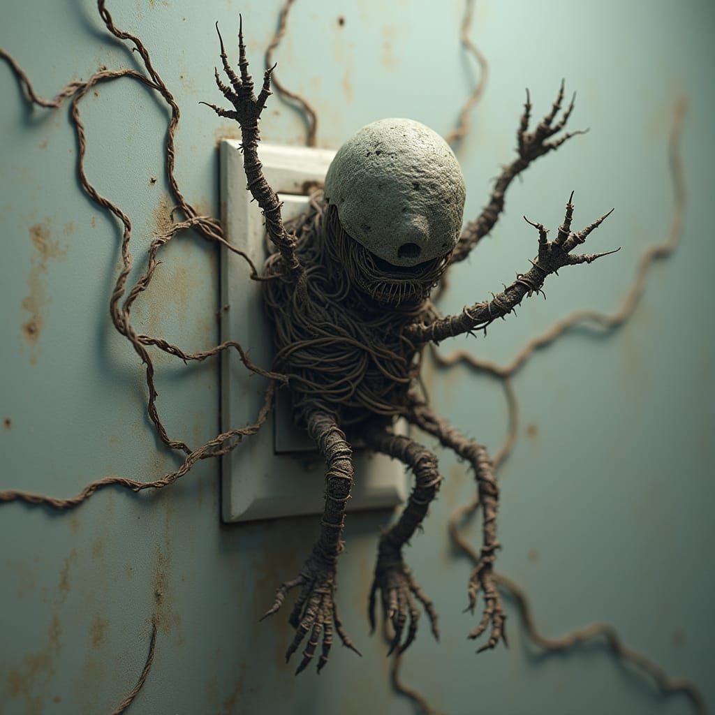 Nightmarish Wire Creature Emerges from Outlet