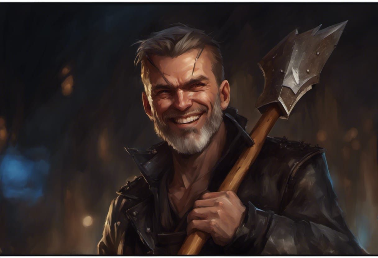 Smiling Fantasy Character with Axe, Detailed Portrait