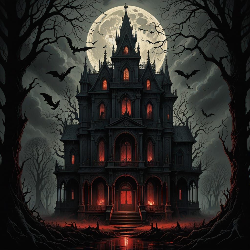 Victorian Gothic Sign with Haunting Red Lettering