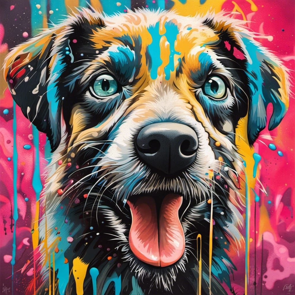 Cute Dog in Colorful Graffiti Splash Art
