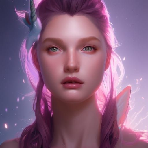 Unicorn Girl Portrait in Art Nouveau Style