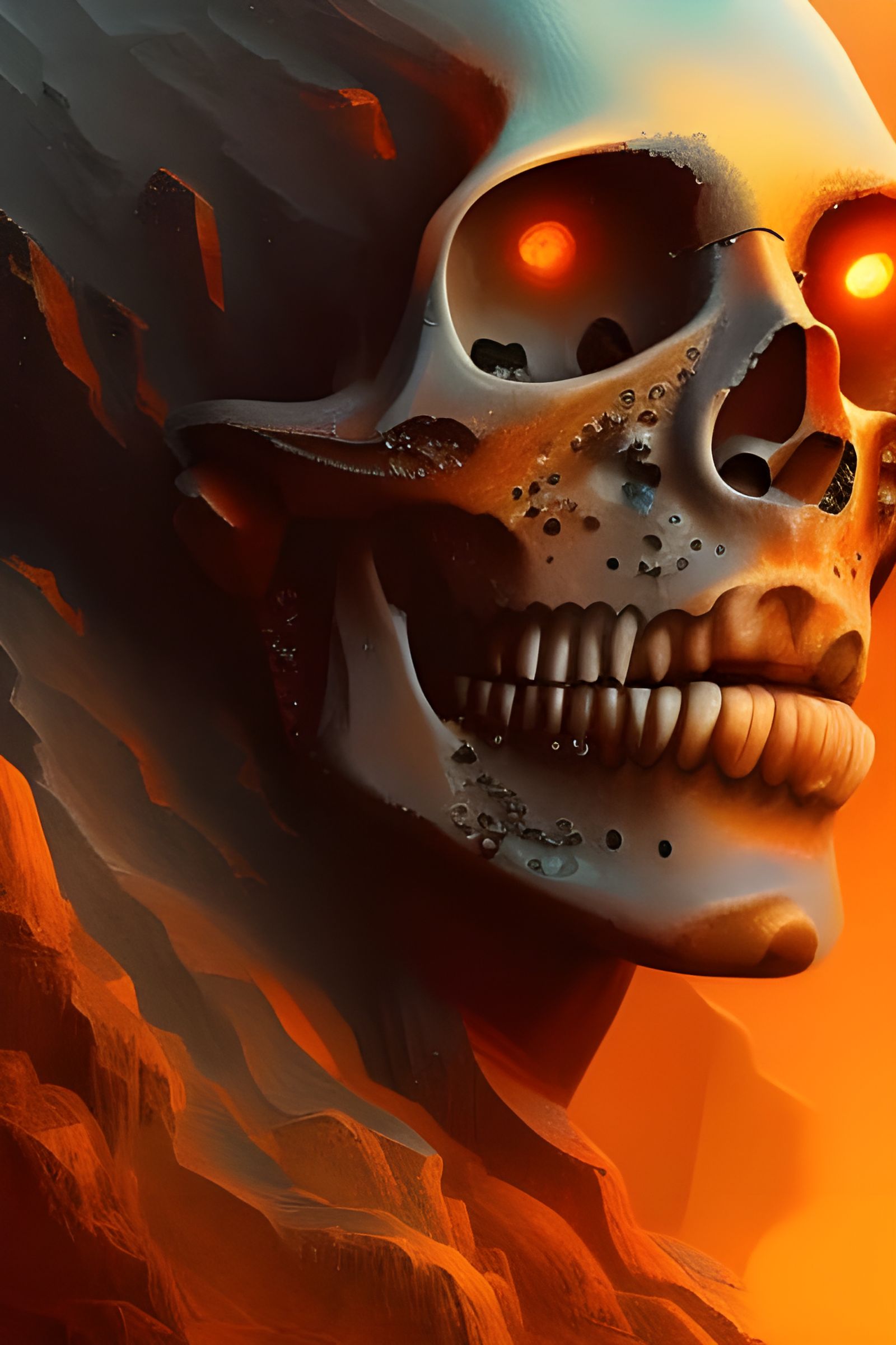 Atlantis Skull Portrait: Detailed Digital Painting