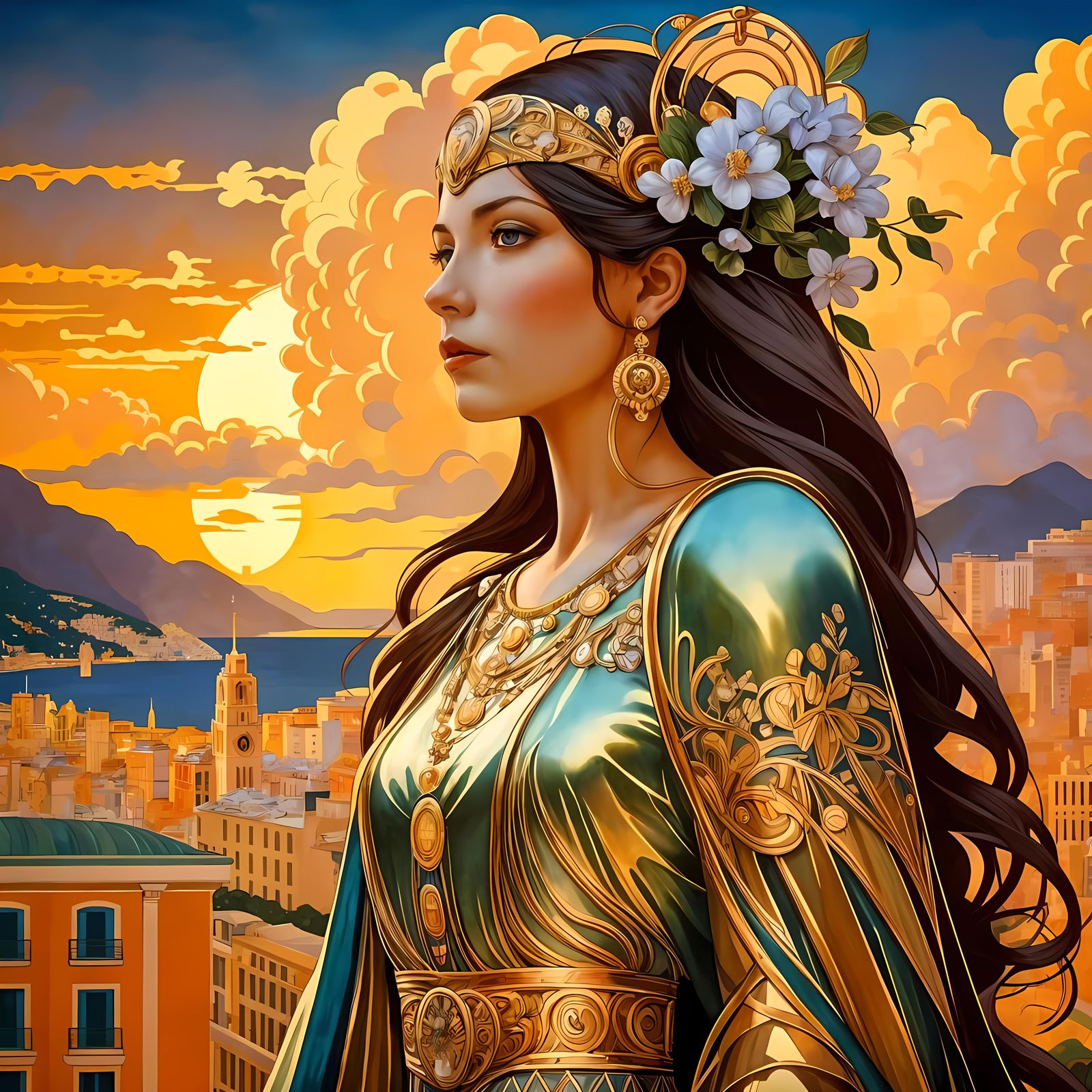 Art Nouveau Monaco City Skyline