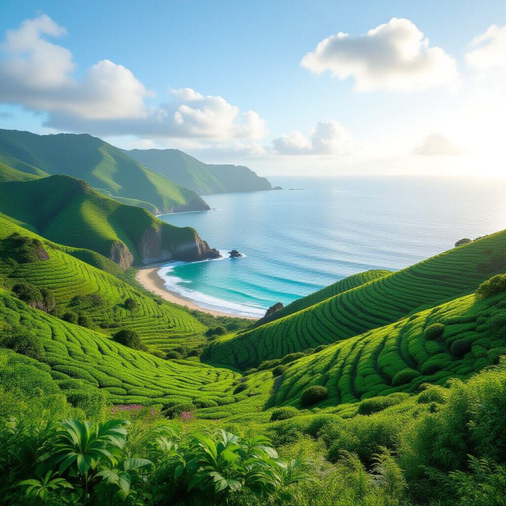 Realistic Rolling Hills Meet Azure Sea Vista