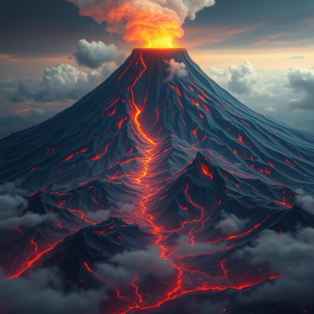 Majestic Volcano in Dreamlike Landscape: Matte Painting